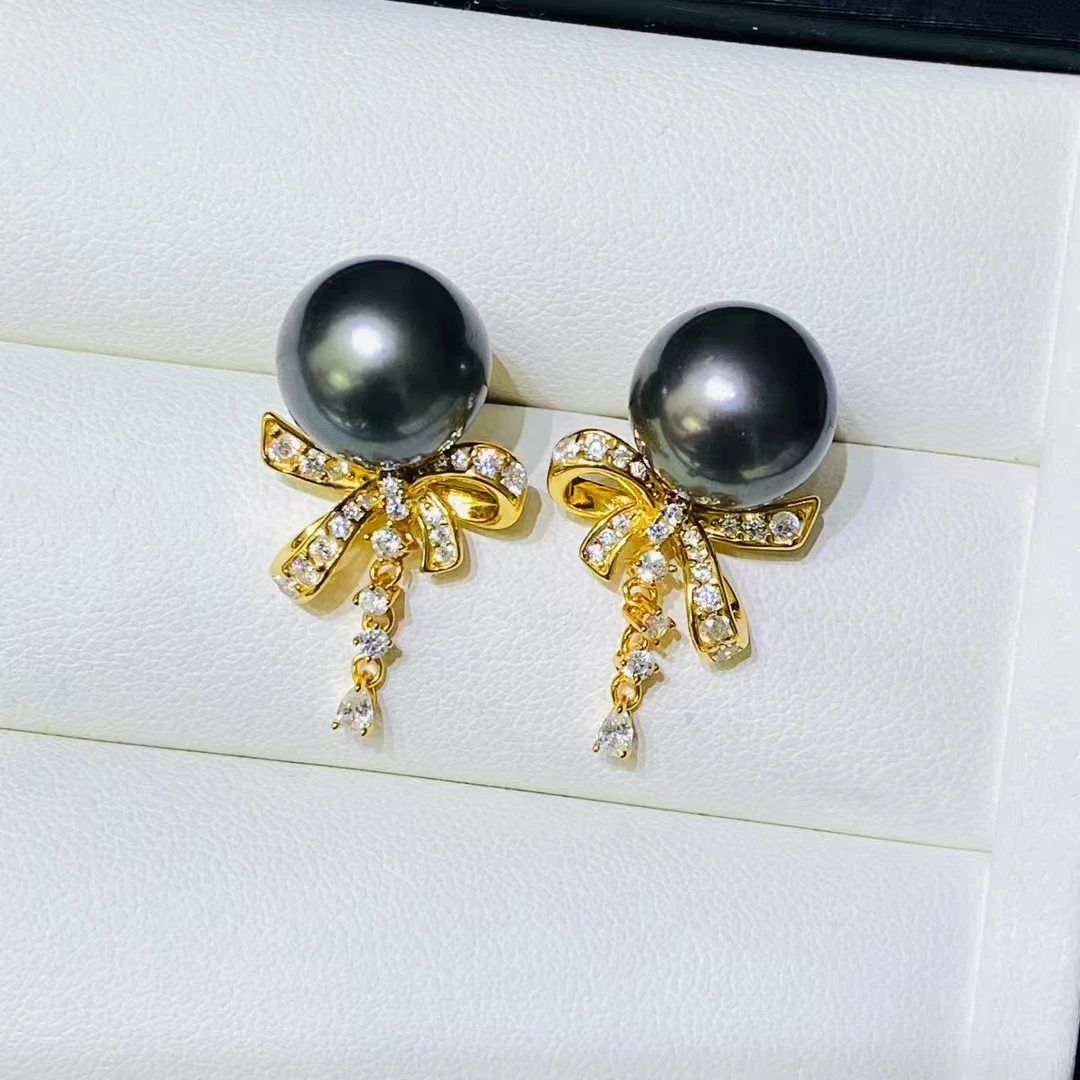 Bow Knot 925 Sterling Silver Earrings Mount Findings Settings Base Mounting Parts Accessory for 11-12mm Pearls 5 pairs/lot