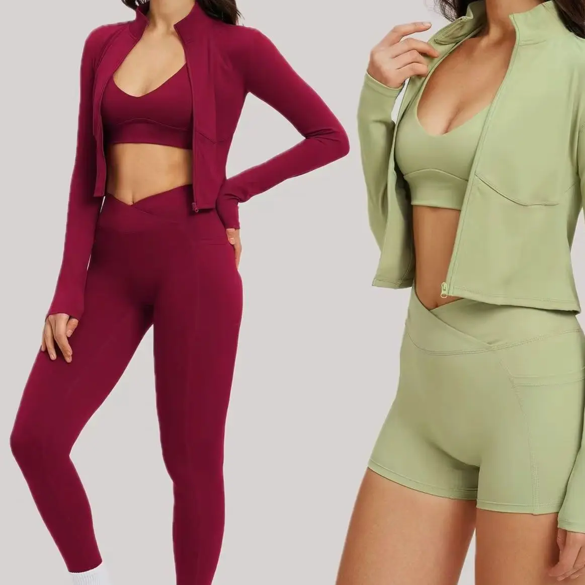 3 Piece Sports Set Women Yoga Set Zipper Fashion Casual Long Sleeve Top Sports Leggings Gym Set Femme Fitness Running Sport Suit
