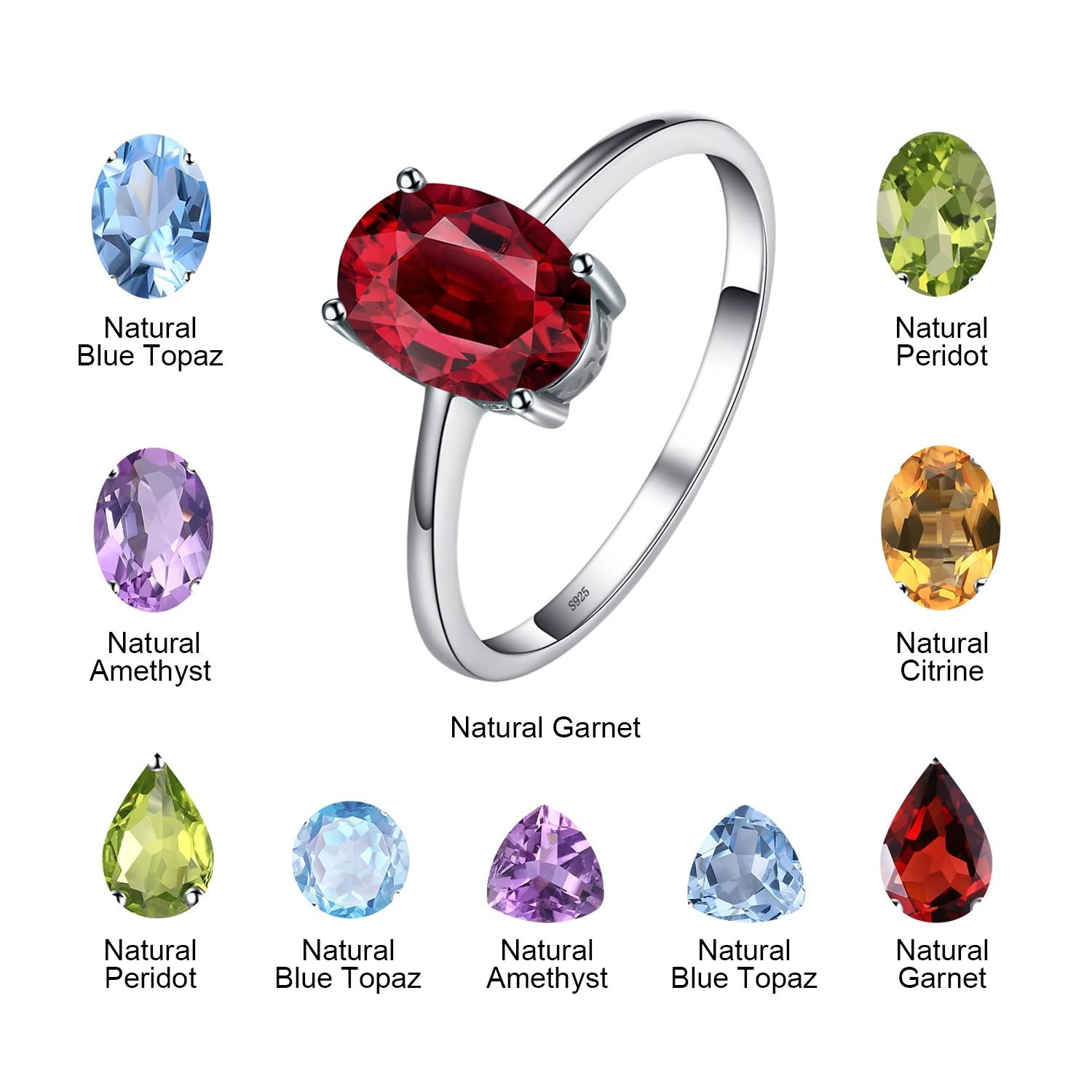 JewelryPalace حقيقية العقيق جمشت سيترين الزبرجد الأزرق توباز 925 فضة خواتم للنساء مجوهرات الأحجار الكريمة الملونة