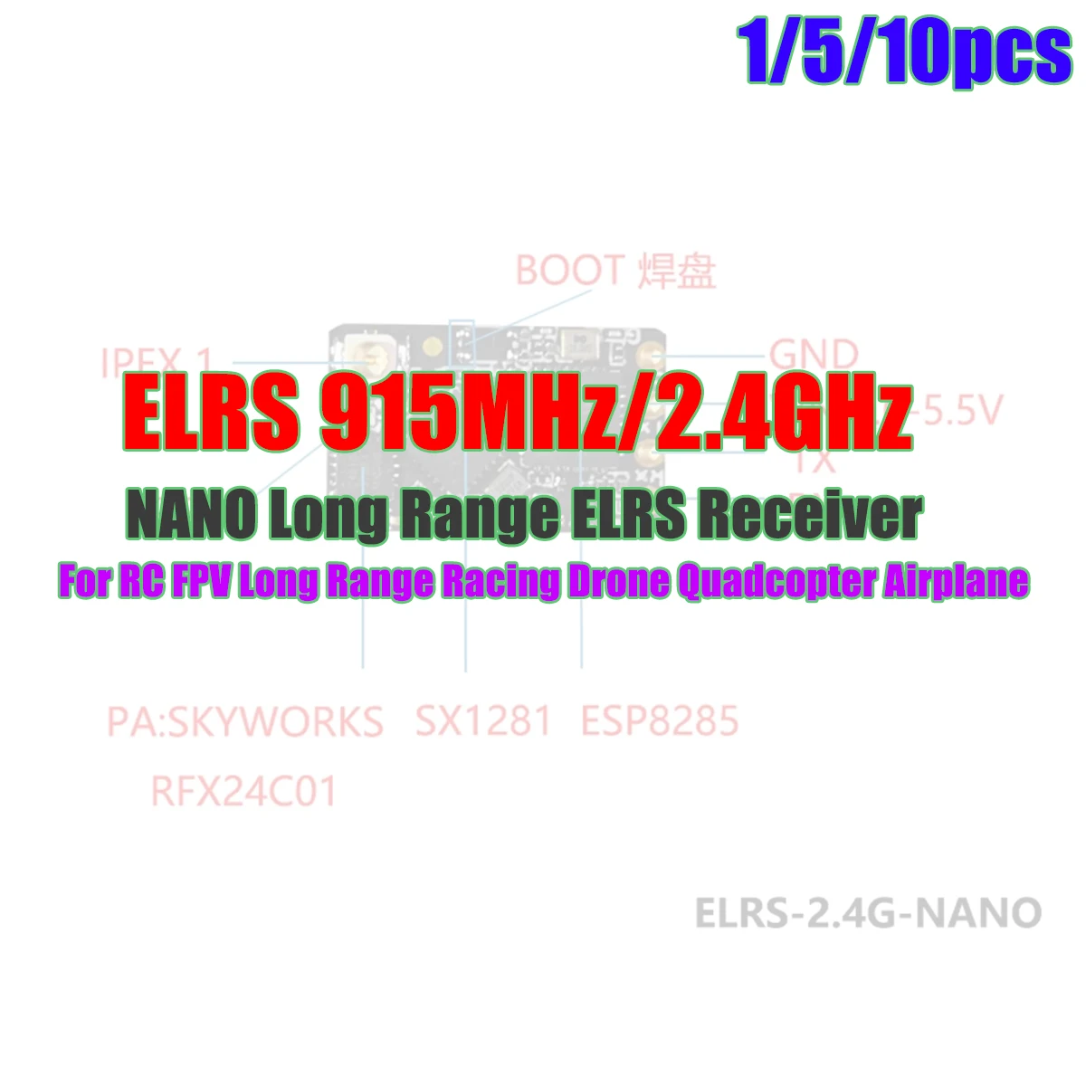 

1/5/10 шт. ELRS 915 МГц/2,4 ГГц NANO ExpressLRS Приемник ELRS для FPV-дронов, квадрокоптеров и самолетов с увеличенной дальностью полета