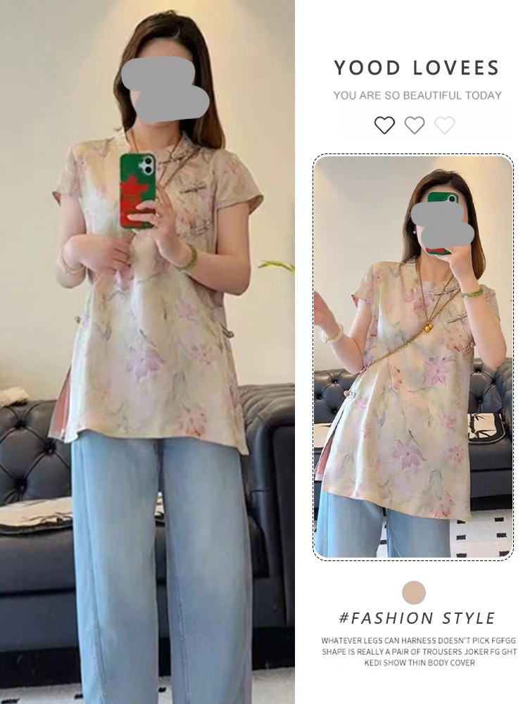 

New Chinese Style Women's Shirt Summer 2026 round Neck Button Print Unique Beautiful Age-Defying Top Korean Style Commute Wind