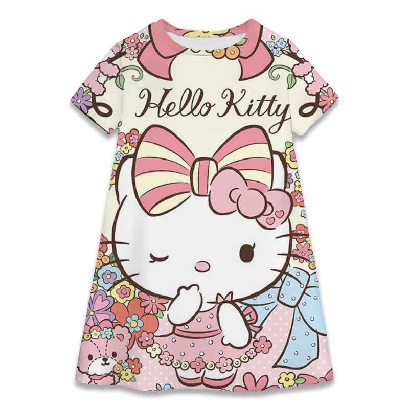 kids cute Hello Kitty Dress Girl Birthday Party Clothes Baby Girls Dress 2-8 Years Children Princess Dress 2024 Summer Clothing