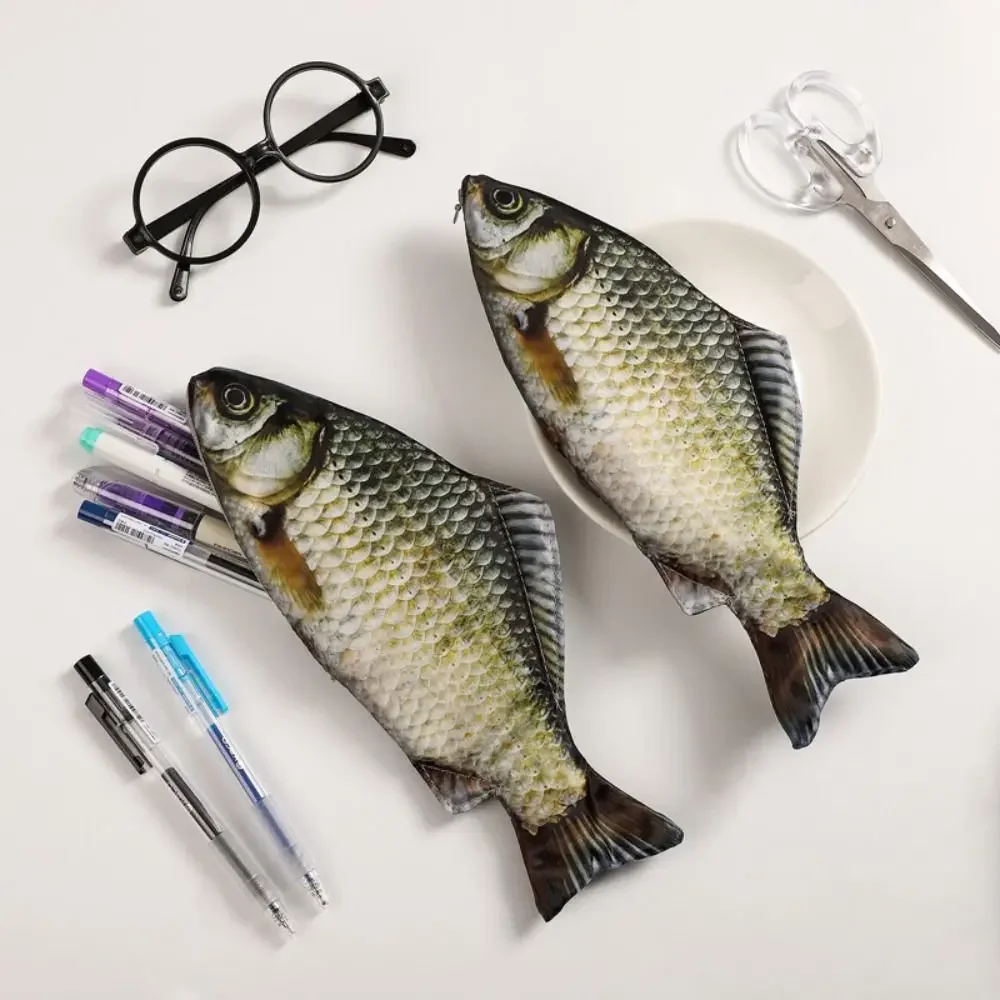 Cartoon Large Capacity Pen Bag Simulated Crucian Carp Multifunctional Pencil Case Stationery Organizer Student