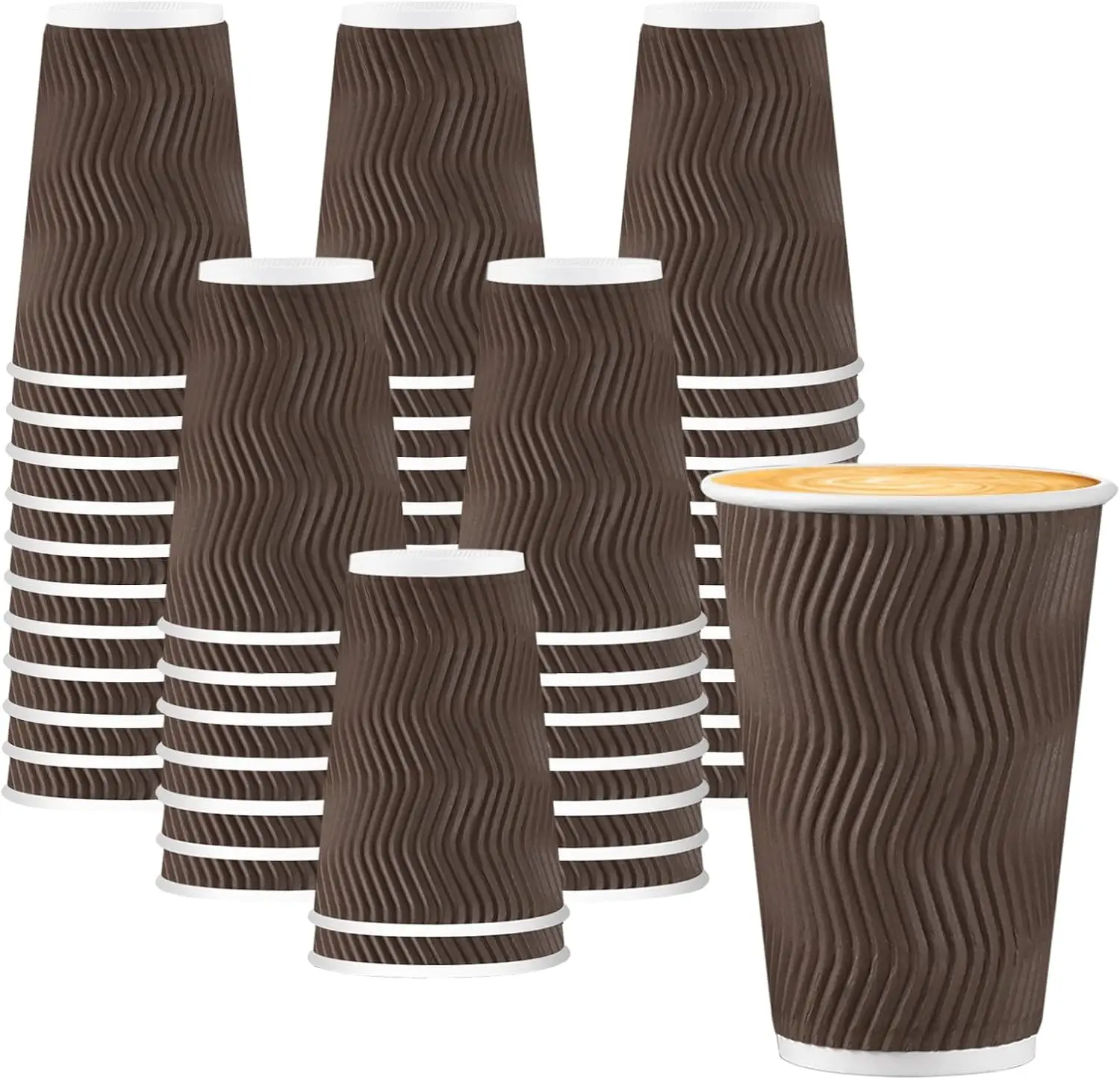 

90 одноразовых кофейных стаканов по 16 унций, термоизолированные бумажные стаканы, гофрированные стаканы для горячих и холодных напитков