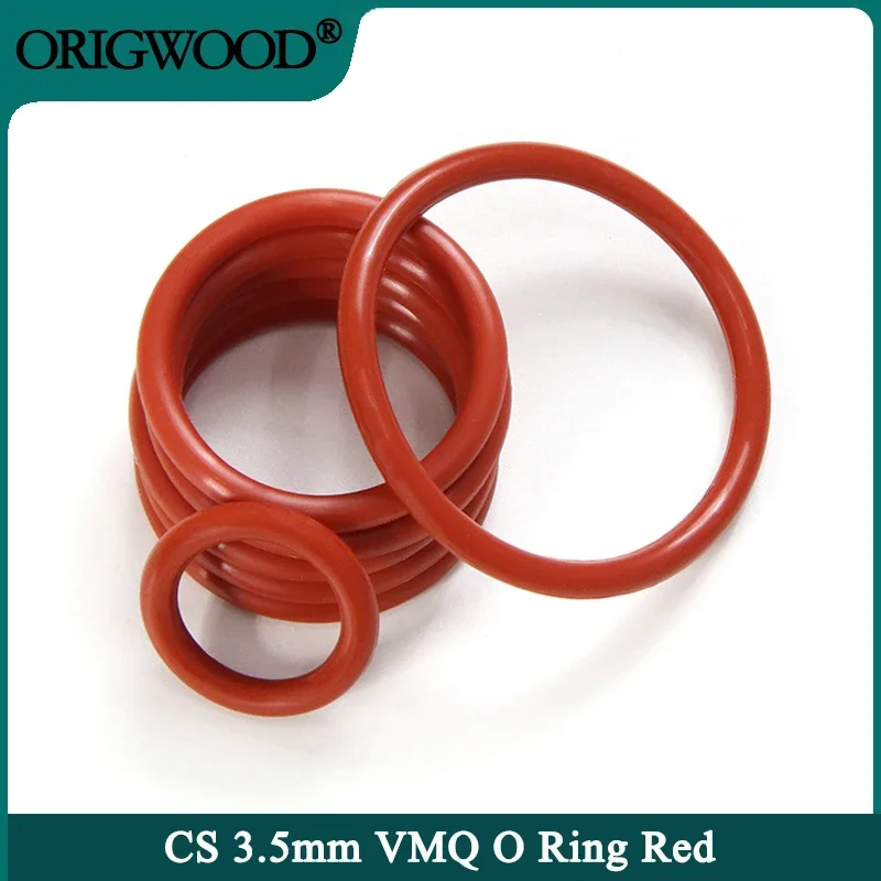 

10/50pcs Food Grade VMQ O Ring Gasket Thickness CS 3.5mm OD 10 ~ 46mm Waterproof Washer Round O Shape Rubber Silicone Ring Red