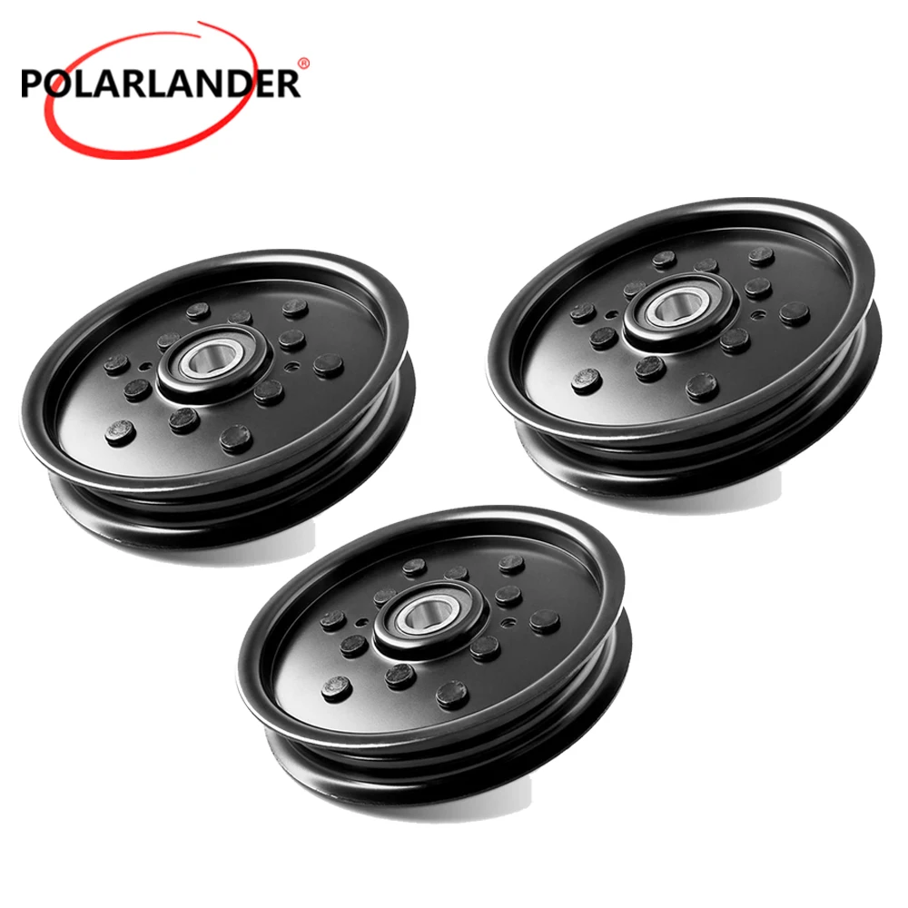 3Pcs 5-3/8 Inch Flat Idler Pulley 21/32 Bore Replacement for John Deere Scotts Sabre AM106627