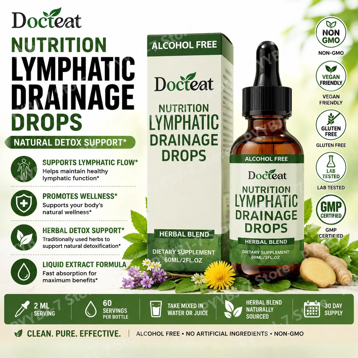 

Lymphatic Support Drops 60ml 2 Fl Oz with Vitamin B12 Zinc Dandelion Burdock Astragalus Milk Thistle Herbal Blend Vegan