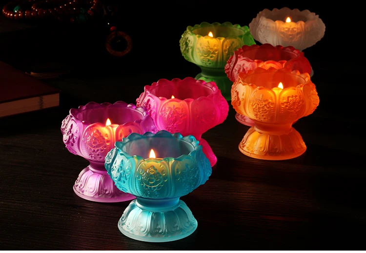 GOOD Wholesale Buddhist articles - HOME family Talisman- 7 Colored Glaze lamp holder Holy water cup