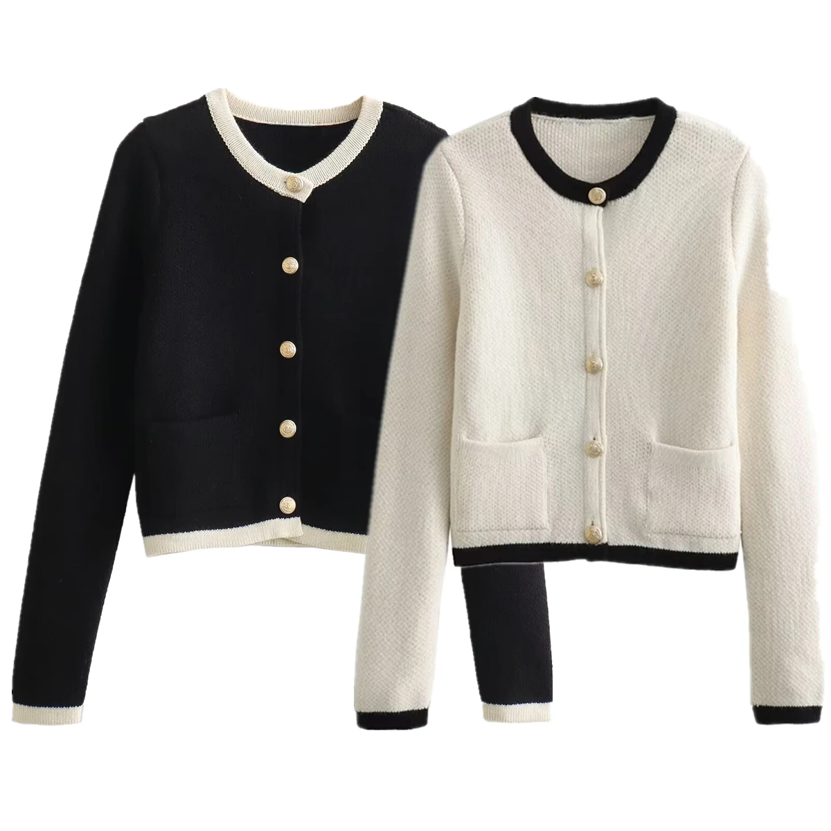 

Maxdutti Contrasting Knit Cardigan Jacket Women Nordic Minimalist Fashion Elegant Sweaters Casual Kniwear Tops