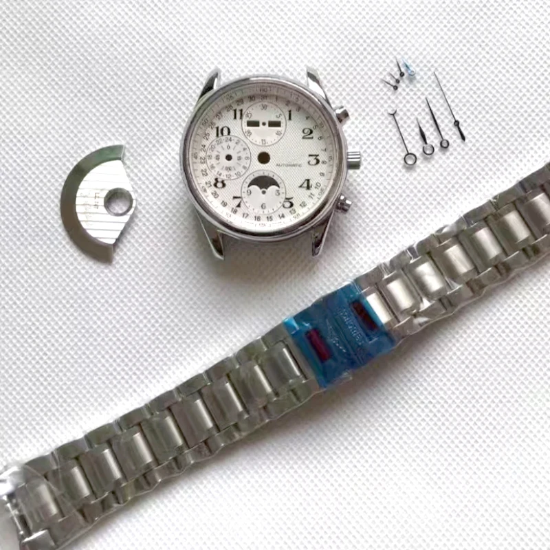 

FOR ETA7751 Movement Watch Accessory Kit Solid Steel Watch Case Sets with Hands Dial Case Strap Sapphire Wristwatch Assemble