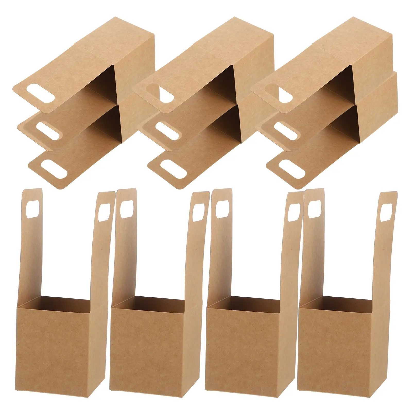 

10 Single Drink Portable Drink Carrier Holders Foldable Hot Cold Beverage Carrier Paperboard Brown Takeout Containers Handles
