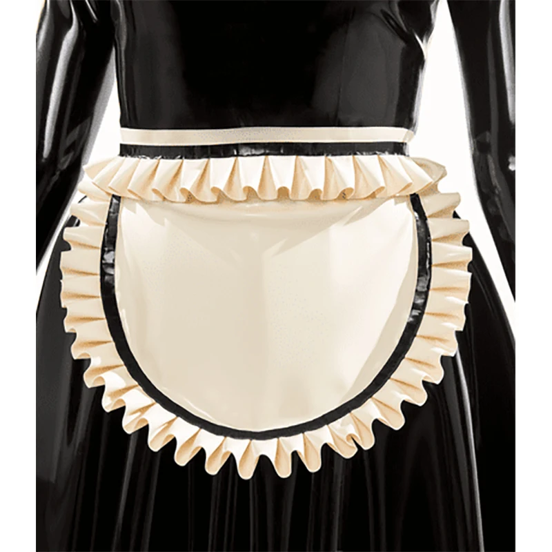 Black And White Sexy French Maid Latex Dress With Ruffs Cuffs Half Apron Zipper Back Rubber Lolita Uniform Outfit Playsuit 251