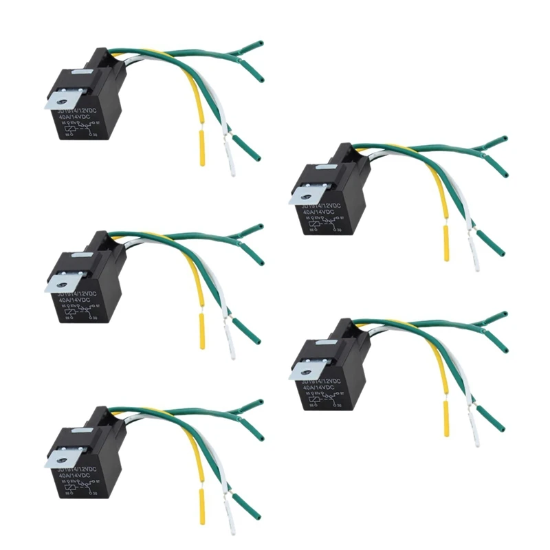 

Автомобильное реле 12 В, 40 А, 5 шт., 5-контактное Реле переключения, 5-проводное реле с жгутом проводов для автомобилей, грузовиков, мотоциклов
