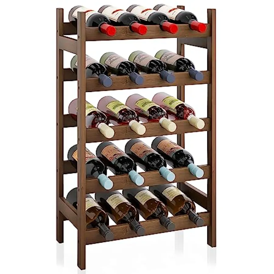 

Bamboo Wine Rack, 20 Bottles Display Holder, 5-Tier Free Standing Storage Shelves for Kitchen, Pantry, Cellar, Bar