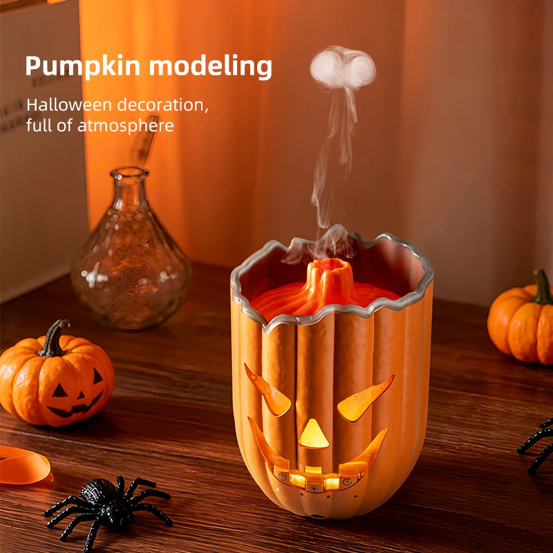 Halloween Pumpkin Aroma Diffuser Humidifier LED Night Light USB Essential Oil Diffuser For Home Office Room Decor