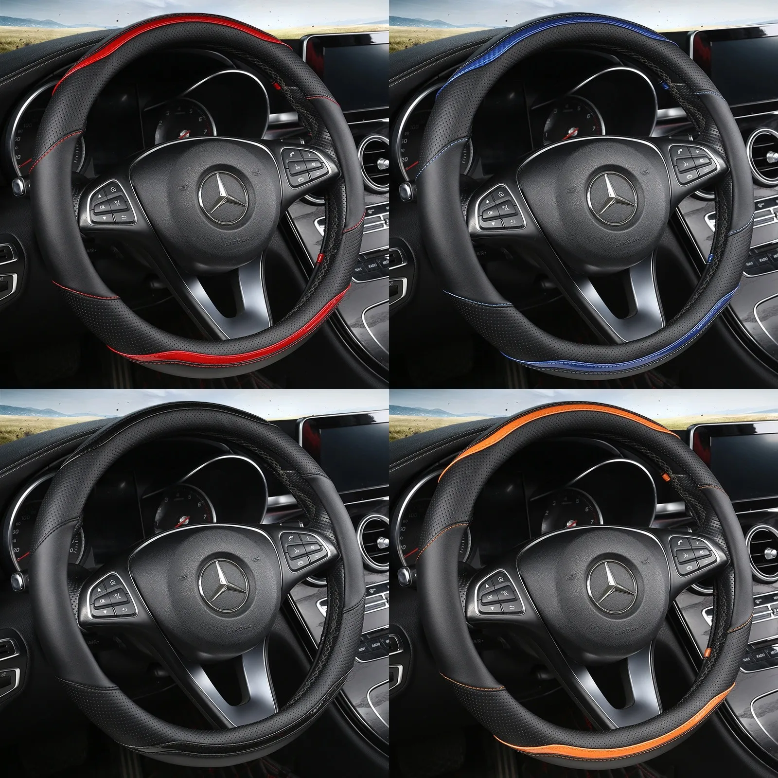 

New Car Steering Wheel Cover Leather Universal Anti-Slip Breathable Sport Summer Driving