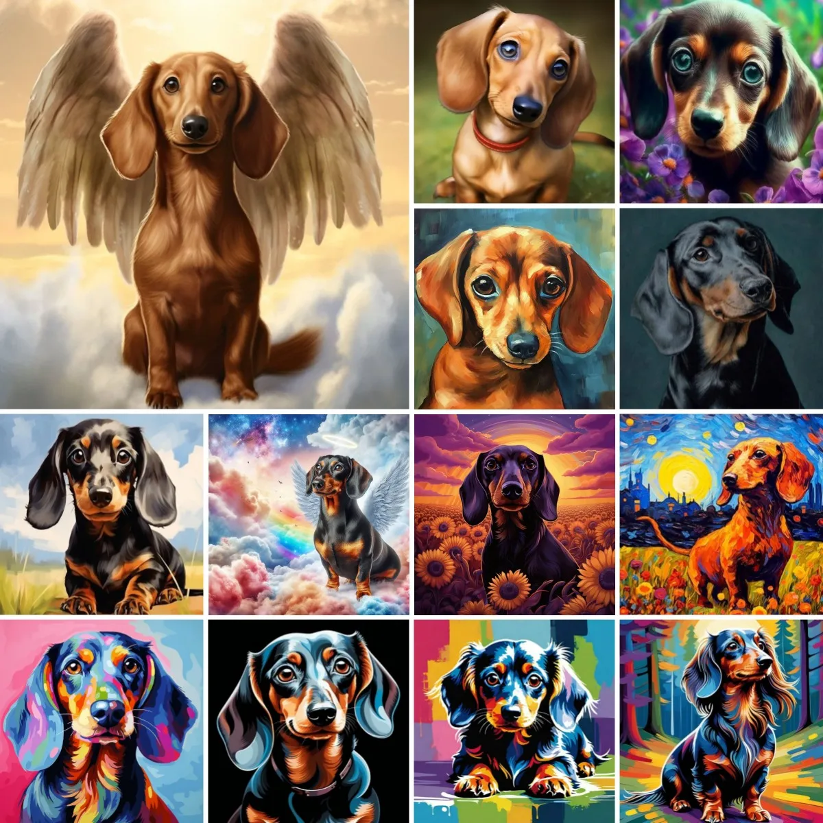 Dachshund Pet Portrait DIY Square Full Drill Diamond Art Painting , Doxie Canine Pets , Weiner Dog Lover Gift Nursery Decor