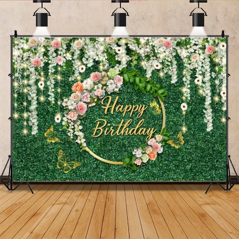 Фон с зелеными листьями для вечеринки в честь Дня рождения детский фон для фотосъемки торт стол фотостудия реквизит