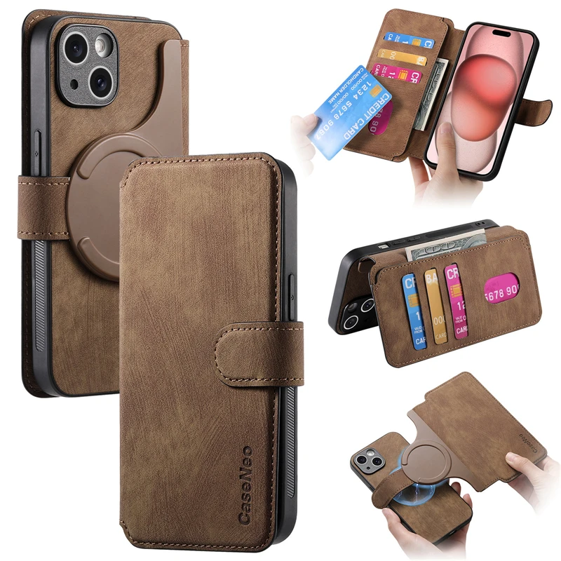 Removable Wallet Card Slot Flip Holder Magnetic Case for Magsafe IPhone 15 14 13 12 11 Pro Max XS Plus XR 15Pro Leather Cover