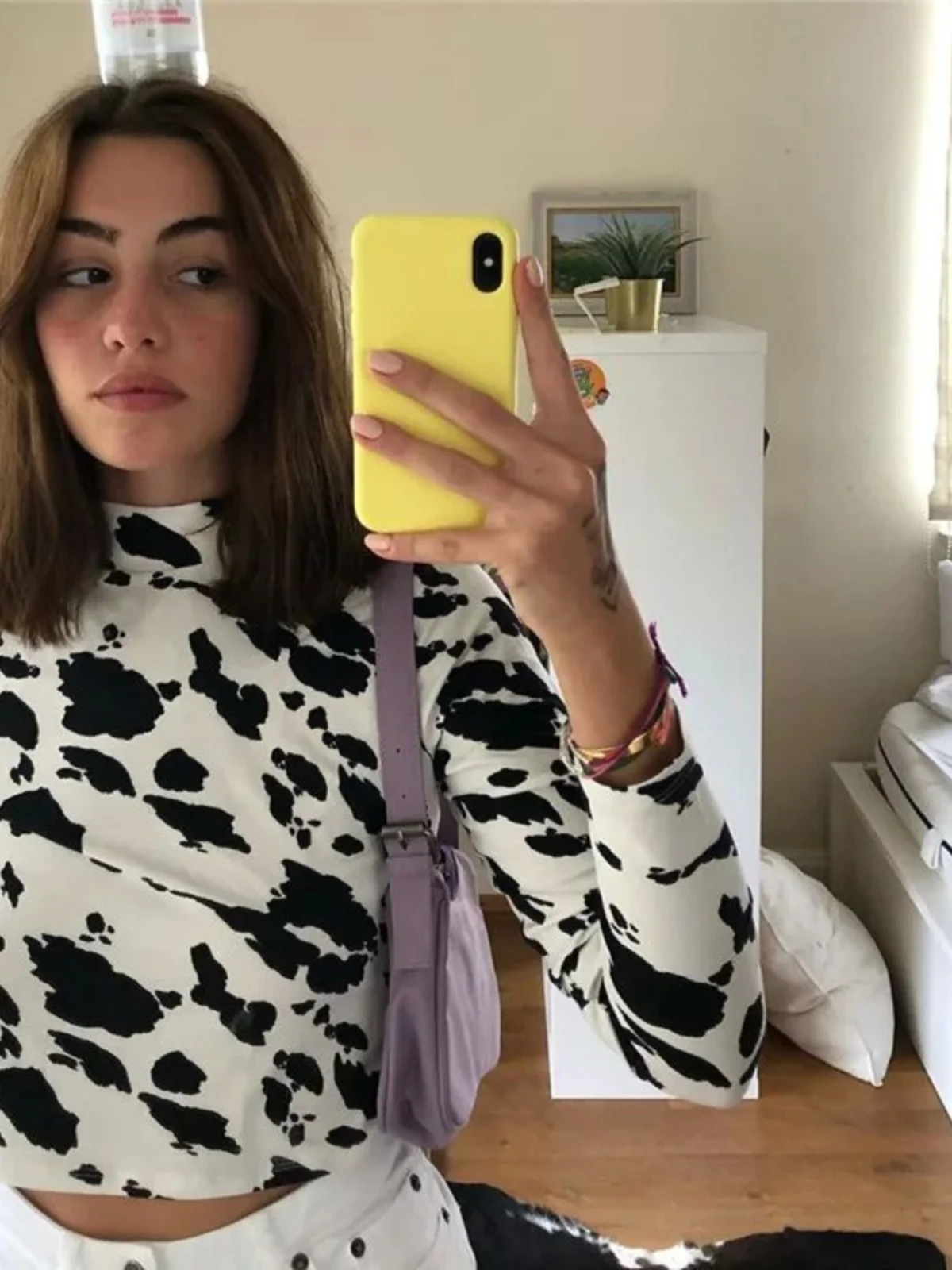 เสื้อครอปพิมพ์ลายวัวสำหรับผู้หญิงรุ่นใหม่ สไตล์สตรีท ทรงเข้ารูป เหมาะสำหรับฤดูร้อน