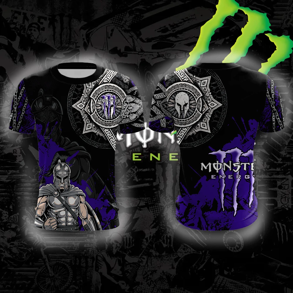 تي شيرت مونستر إنيرجي سبارتان واريور بنمط كلاسيكي حبر رش قوي القتال ذو وجهين مطبوع بأكمام قصيرة #5