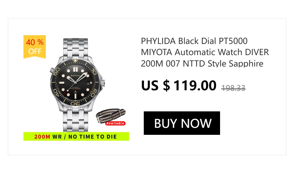 Phylida mostrador preto pt5000 miyota relógio automático