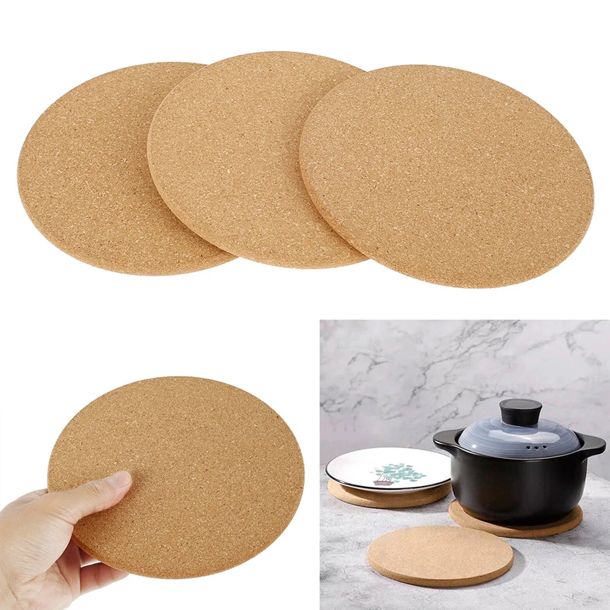 4 PCS Cup Mat Natural Round Wooden Pad Durable Non-Slip Cork Coaster Tea Coffee Mug Drinks Holder For Table Decor DIY Tableware