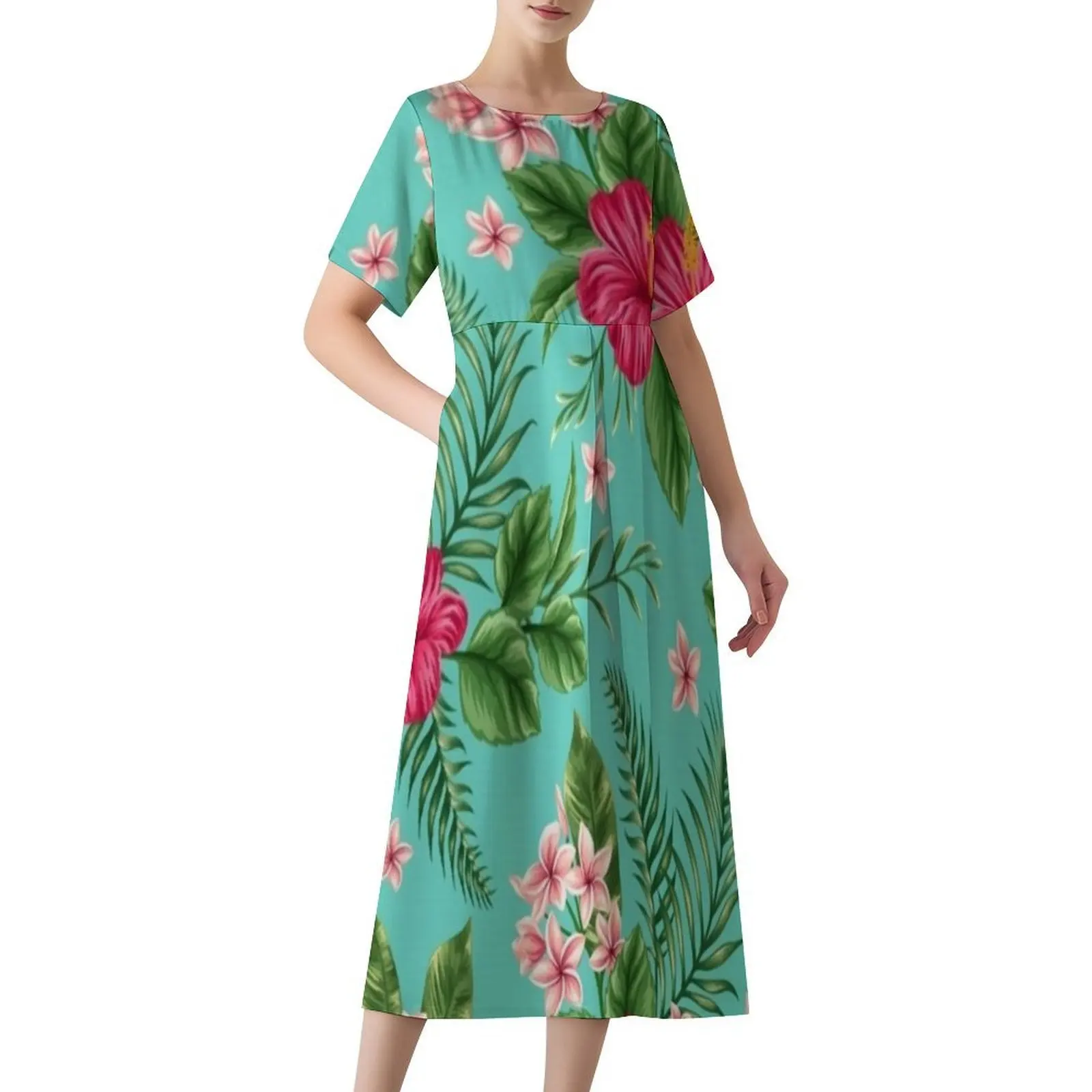 Vestido de Color con estampado Floral Tribal polinesio, vestido personalizado con patrón de verano, falda larga holgada de manga corta con cuello redondo, alta calidad
