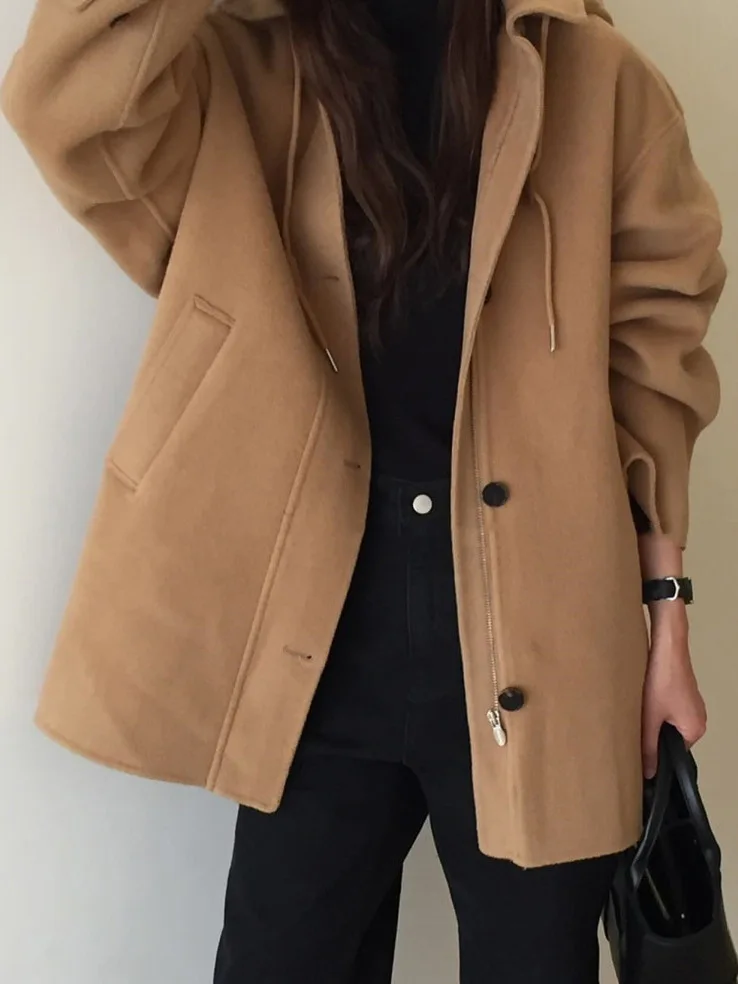 

Универсальное женское пальто в стиле ретро, осеннее новое корейское пальто, свободная дизайнерская шляпа с глушителем, верхняя одежда