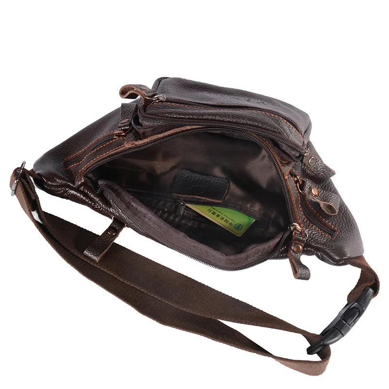 Cintura de couro genuíno masculina, bolsa de luxo, bolsa casual de peito de couro, bolso multifuncional de grande capacidade