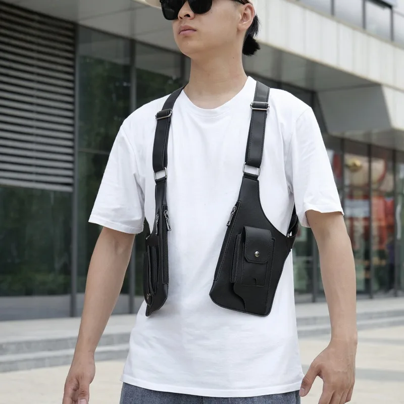 

Multi-Pocket Leather Multifunction Crossbody Tactical Storage Hunting Bag Men Outdoor Anti-theft Chest Bag Double Shoulder Strap