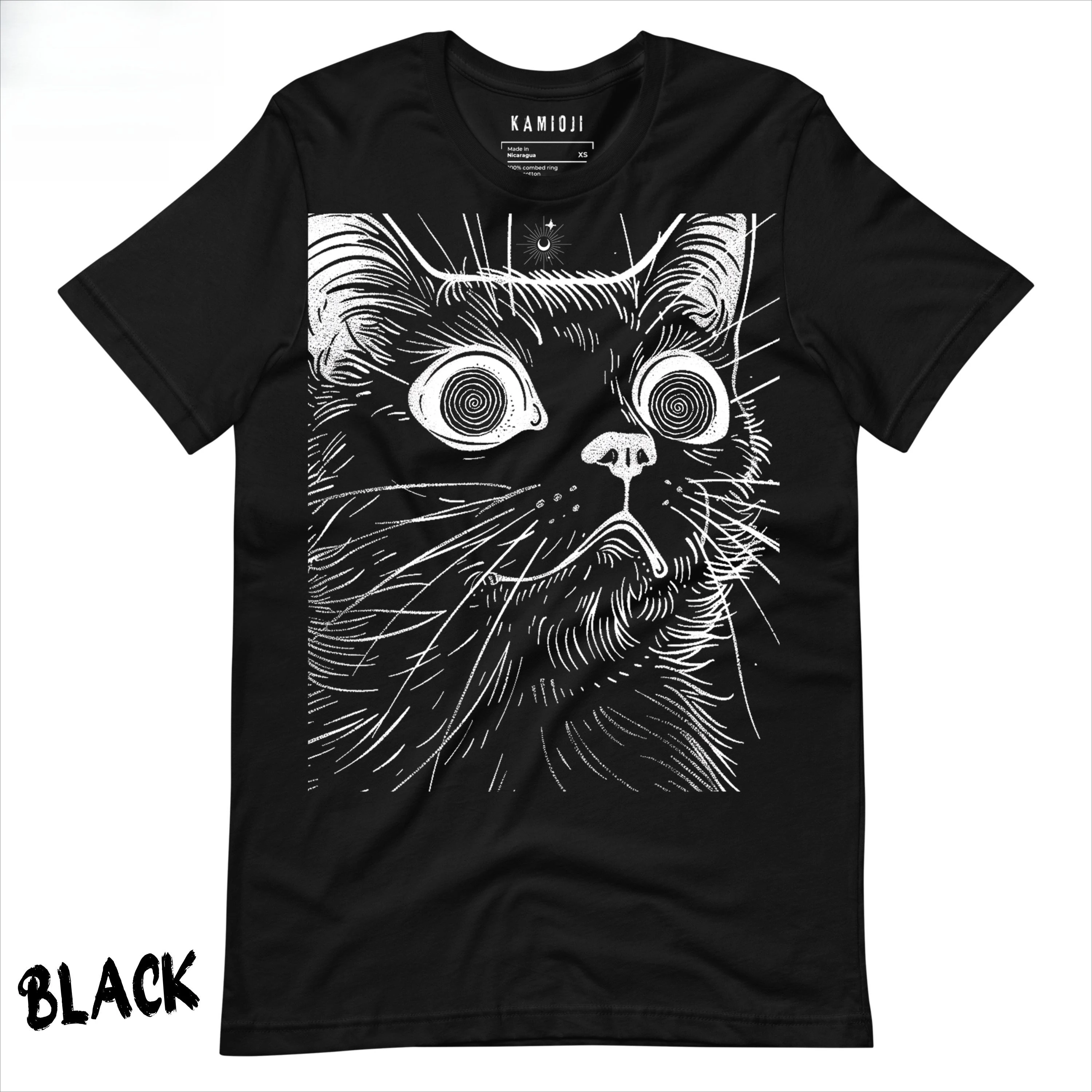 Trippy Black Cat TShirt: Witchy LoFi Horror Shirt, KAMIOJI