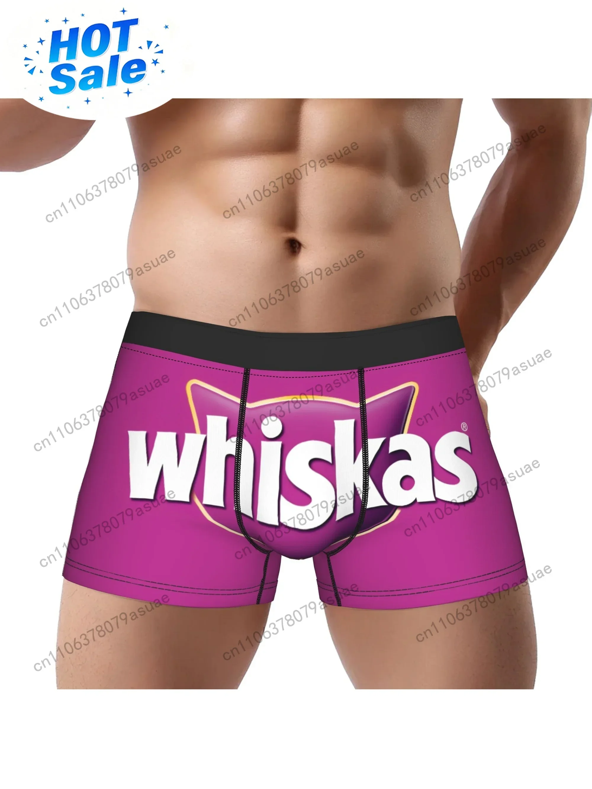 1pc Whiskas Men'S Boxer Briefs - Bold Purple & Black Cat-Eye Graphic Underwear Breathable Everyday & Special Occasion Boxers fo