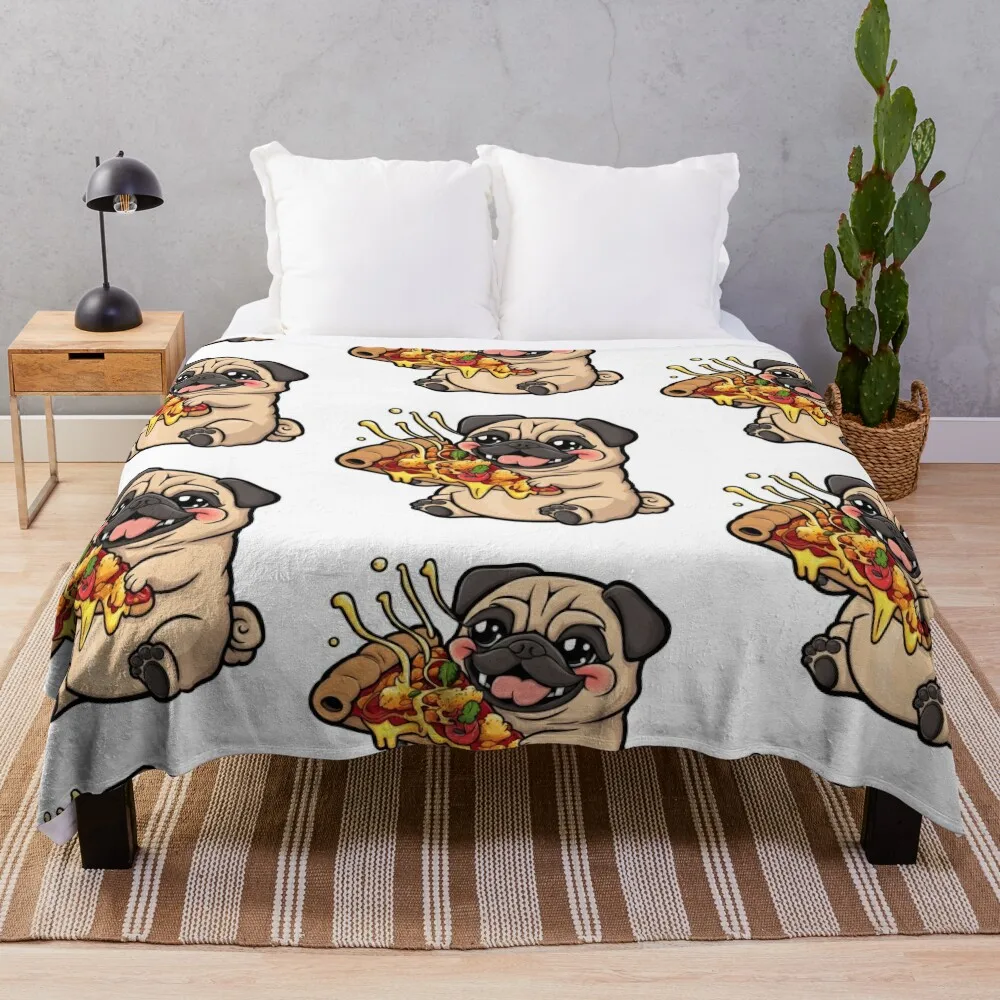 Pug and Pizzas Throw Blanket Decorative Sofas Decoratives Beautifuls Camping Blankets