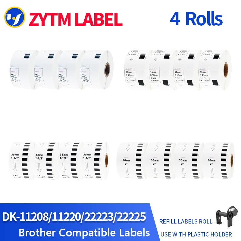 

4 Refill Rolls Compatible for Brother Generic DK-22223 DK-11208 DK-11220 DK-22225 Label Thermal Printer