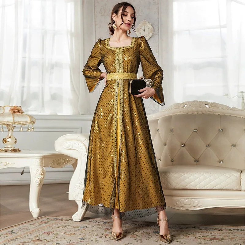 YQ-21726 New Product 2023 Autumn/Winter Mesh Dress Dubai Muslim Women's Wear Elegant