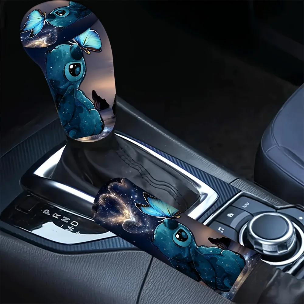 

2-Piece Set: Stitch and Butterfly Gear Shift Cover, Handbrake Cover, Car Gear Shift and Handbrake Combo, Car Gear Shift Dust Cover, Cute Car Interior Accessories, Car Accessories and Decorations