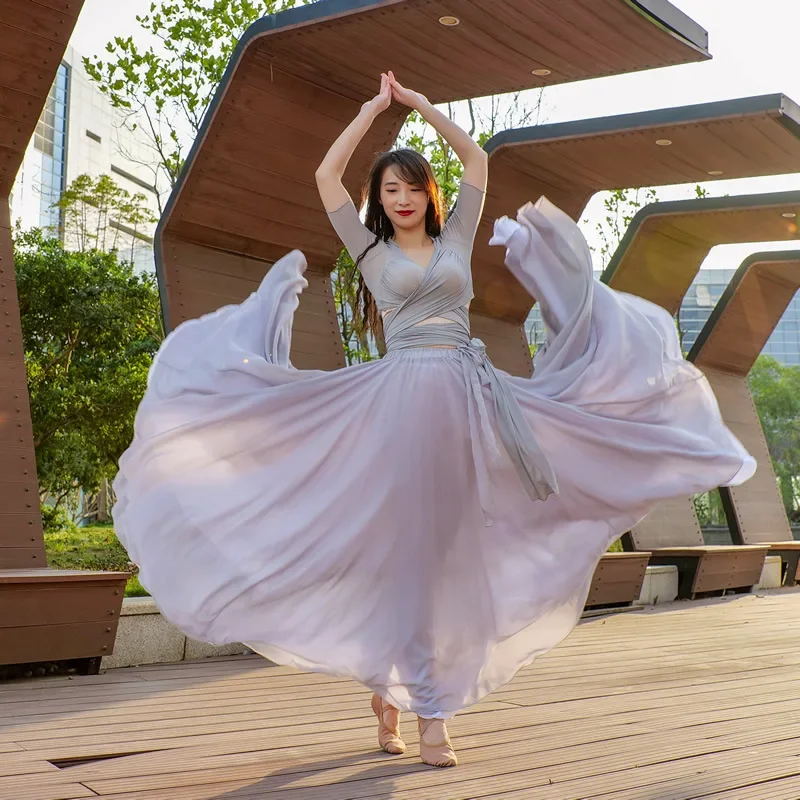 Falda de danza Oriental para mujer, traje de actuación, 720 grados, círculo completo, rojo, 1000