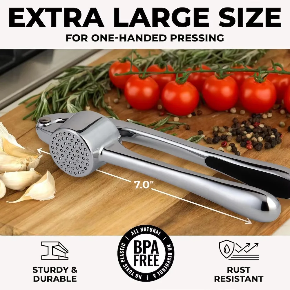 premium Garlic Press Stainless Steel Garlic Mincer Garlic Crusher Easy to Squeeze and Clean Kitchen Tools