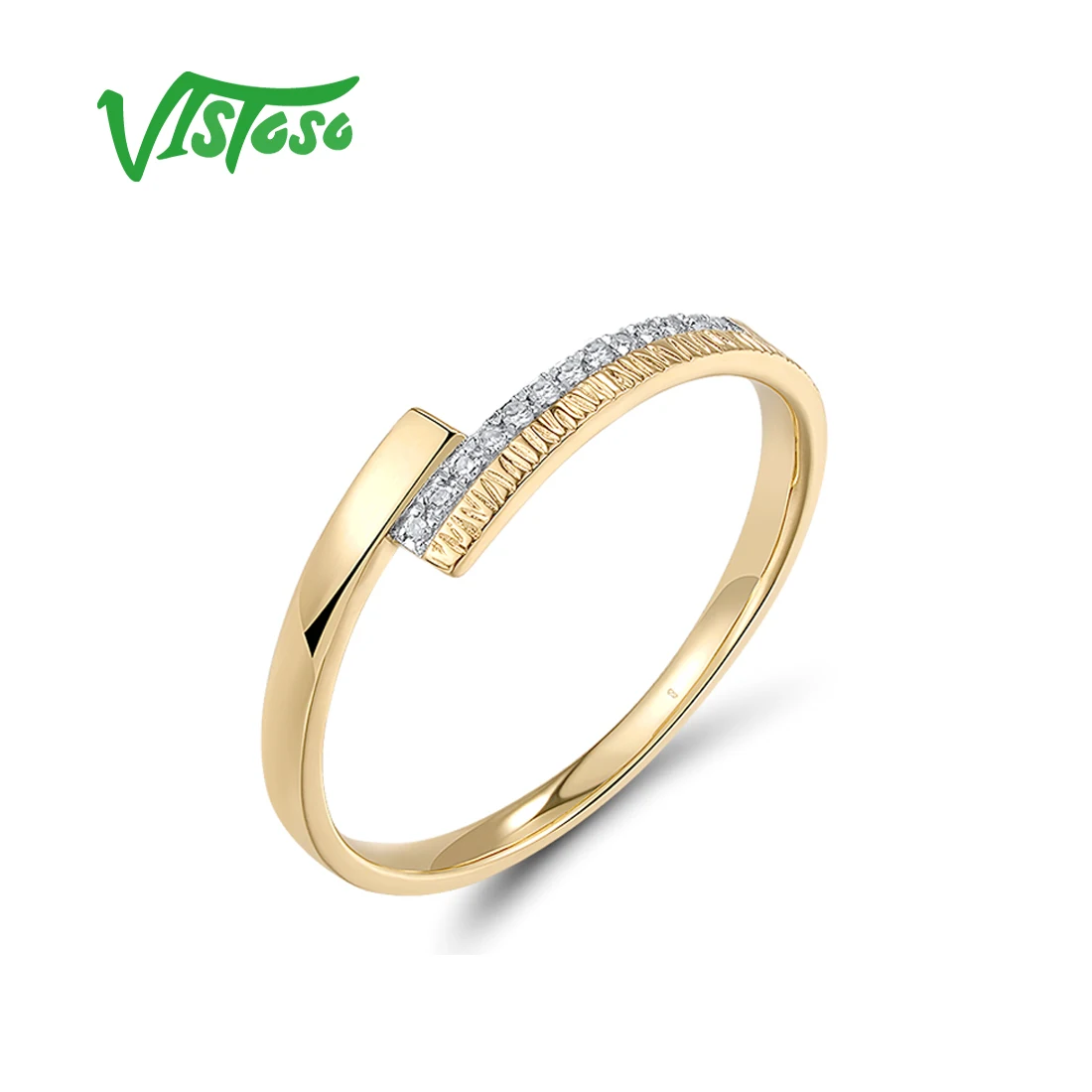 Vistoso 14K 585 Yellow Gold Couple Ring For Women Sparkling Diamonds Brushed Stackable Elegant Anniversary Gifts Fine Jewelry