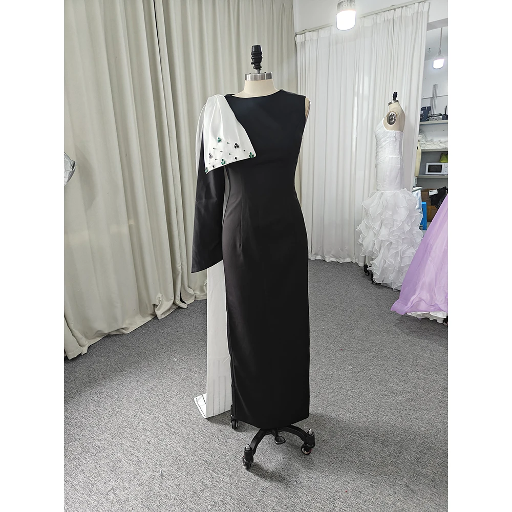 Customized Elegant Black One Shoulder Long Sleeves Sequined Evening Dresses Modern Style Straight Monther Of Bride Dresses Unise