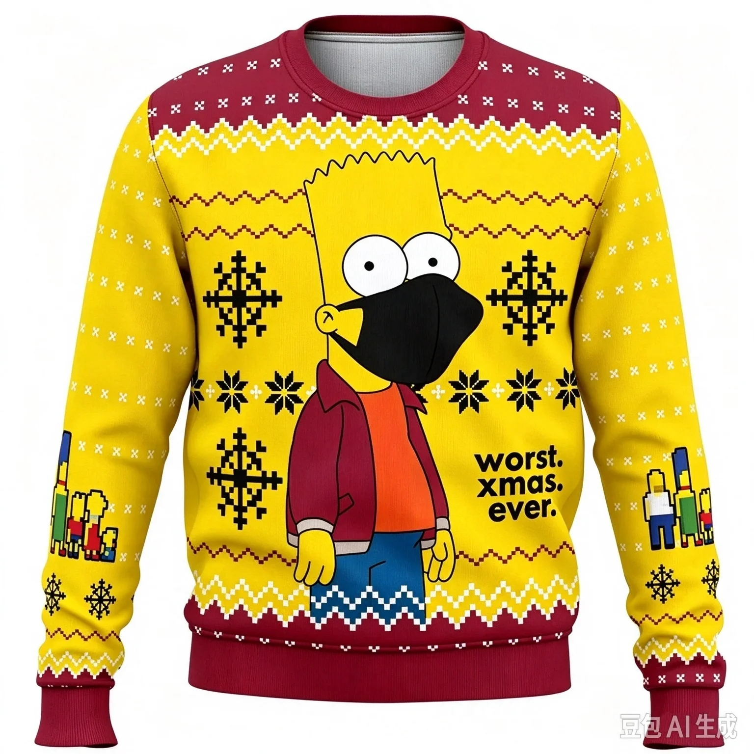 2026 Autumn Winter The Simpsons Unisex Christmas Ugly Long-sleeved Shirt, Cartoon Print Pullover Men's Women's Children's Tee