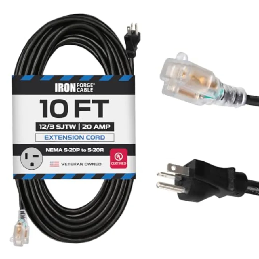 

Удлинитель Nema 5-20 - Кабель-удлинитель 5-20P на 5-20R с подсветкой, SJTW, 12 AWG, 20 А, для тяжелых условий эксплуатации