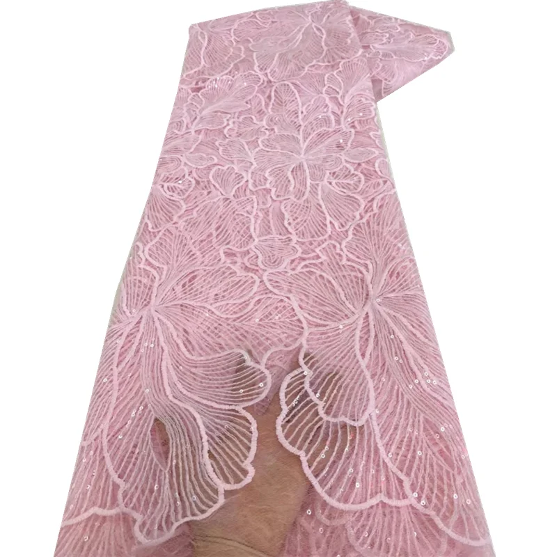 

African Sequined Milk Silk Cord Lace Fabrics Sheer Tulle Mesh Fabric Weddings Dresses High Quality 5 Yards Tissue Cord Lace