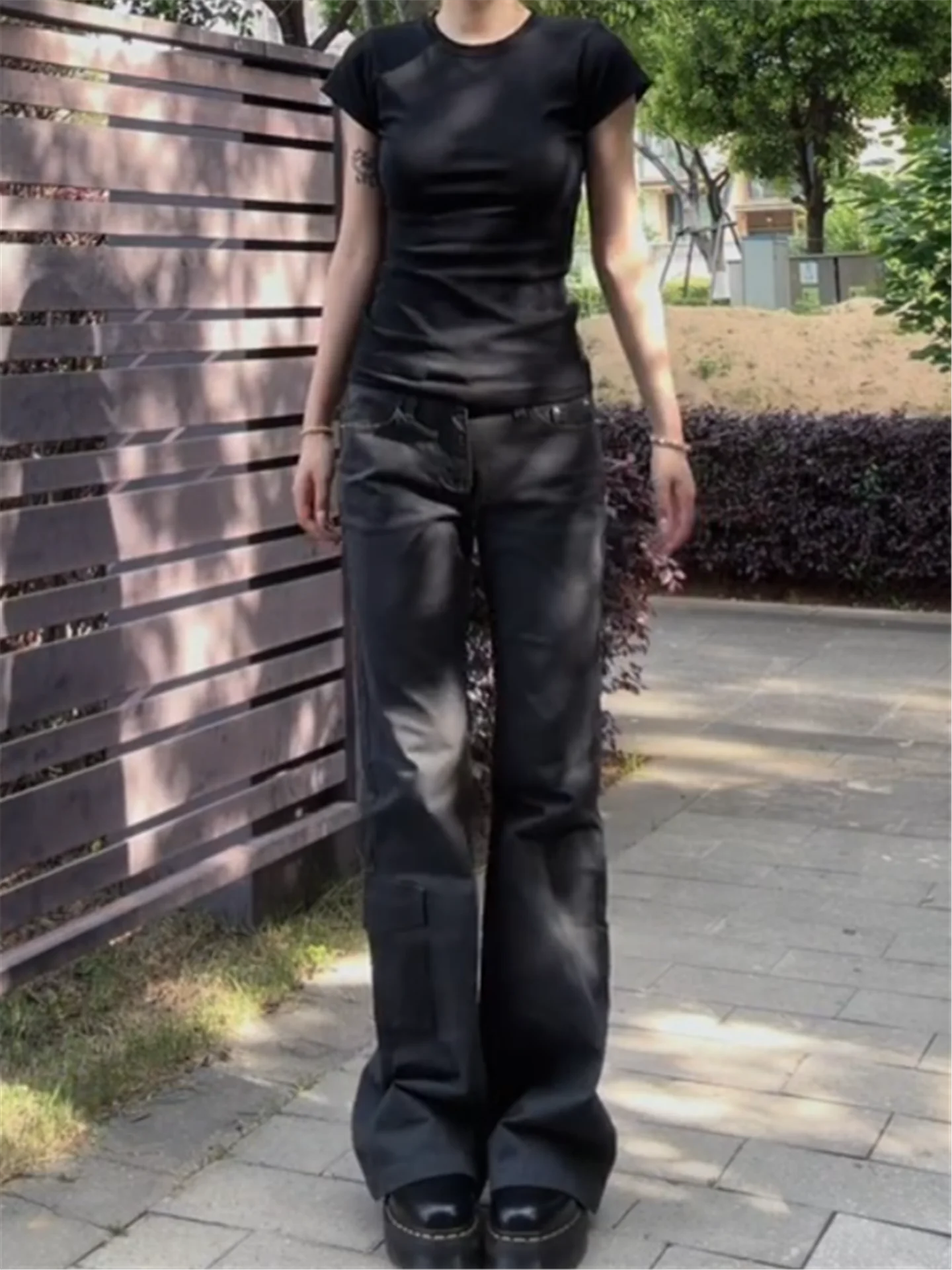 American Street Style Low Waist Workwear Jeans Women's Summer Slimming Tall Extended Micro Flared Pants Cotton Casual Jeans