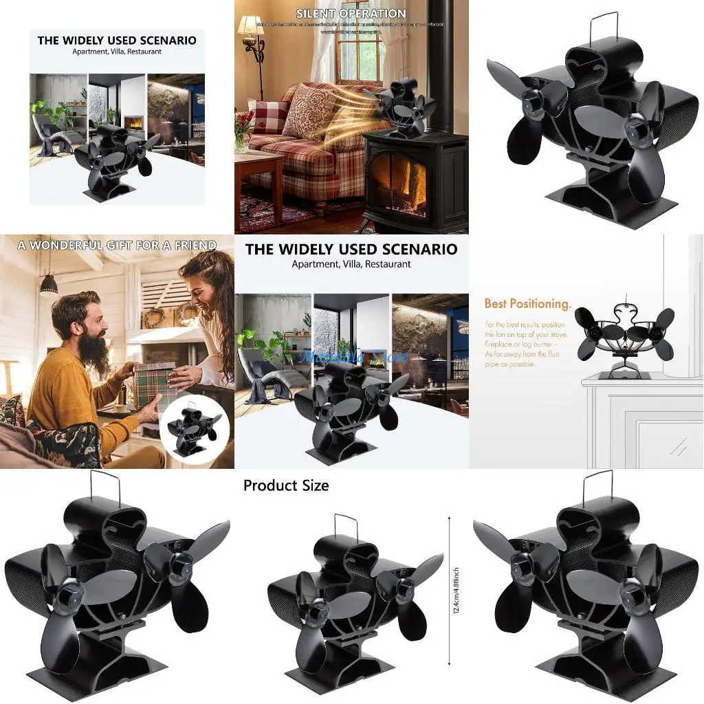 U2JC 熱駆動ストーブファン バッテリー不要 ダブルヘッド暖炉ファン 耐久性