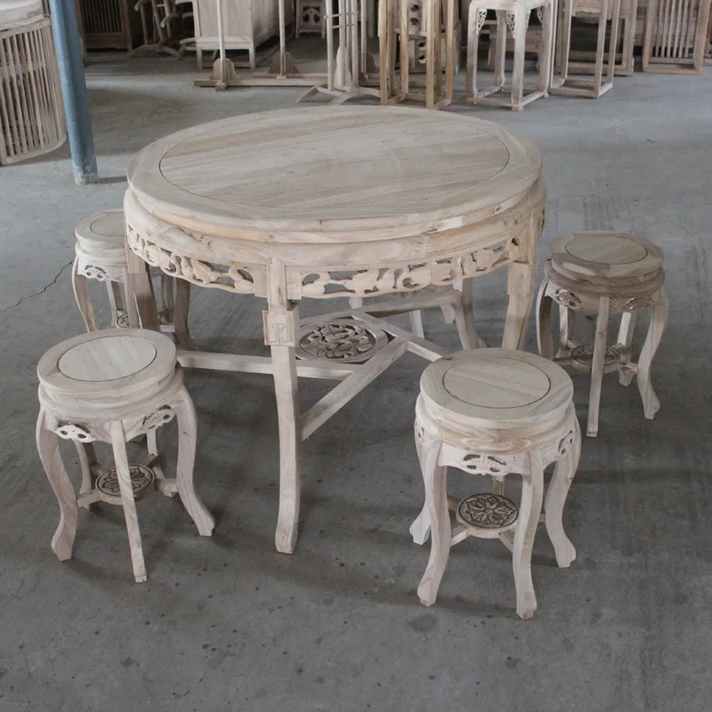 

Customizable solid wood dining table and chair combination old elm white stubble