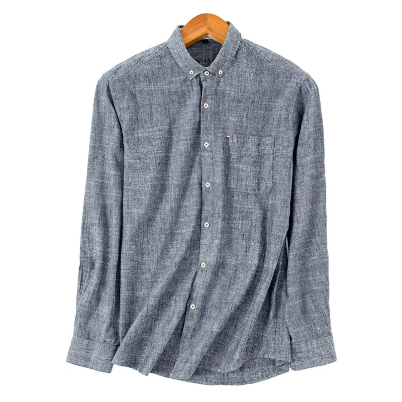 Spring Style Cotton Linen Shirt, Men's Long Sleeved Linen Cotton Thin Pure Color Casual Loose Fitting Shirt