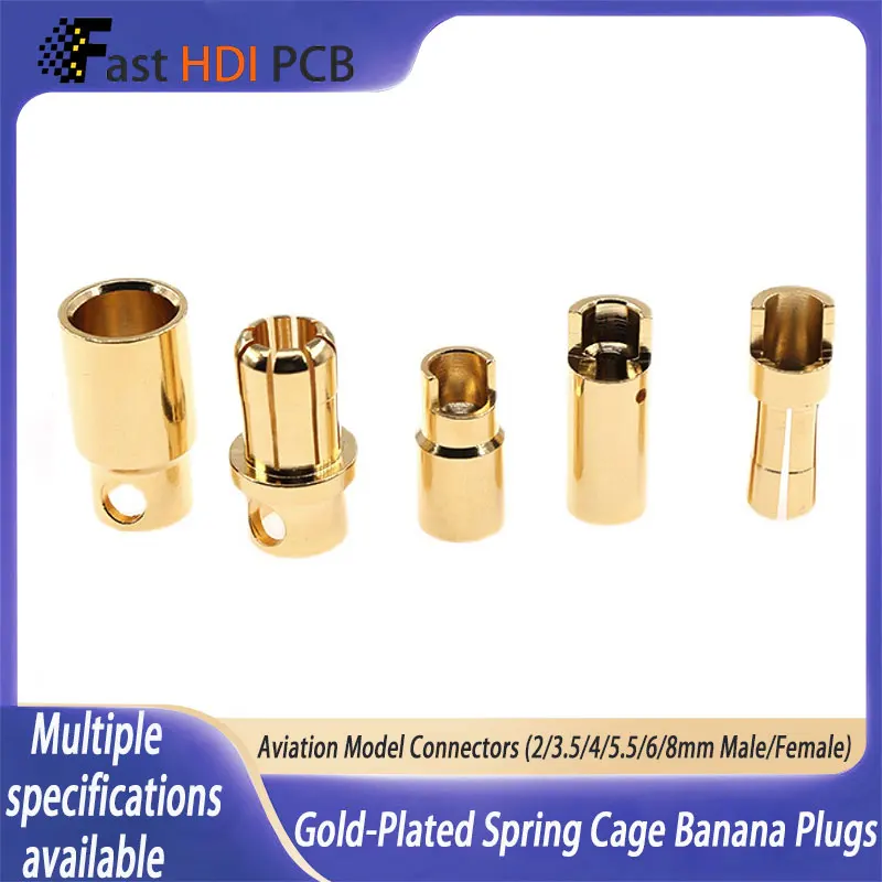 Gold Plated Banana Plug with Spring Connector 2/3.5/4/5.5/6/8mm Pure Copper for Industrial Equipment Automotive Lighting