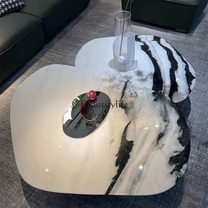 

*Italian minimalist special-shaped coffee table combination villa large platform marble tea table